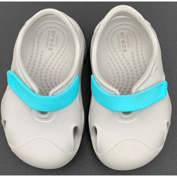 Crocs Shoes Toddler Kids All Terrain Fisherman C6 Atmosphere Gray & Blue Strap - Picture 4 of 7